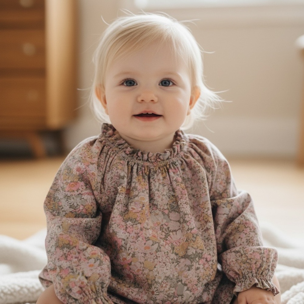 BONPOINT Floral Kids Dress - Pink and Cream 6-9M